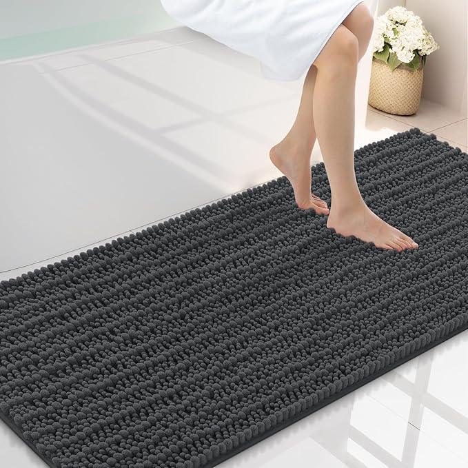 Smiry Bathroom Rugs Mat 59x24, Extra Soft Absorbent Chenille Bath Rugs, Non Slip Rubber Backing Machine Washable Quick Dry Bath Mats for Bathroom Floor, Tub, Shower, Home Decor Accessories, Dark Grey - ModernBath