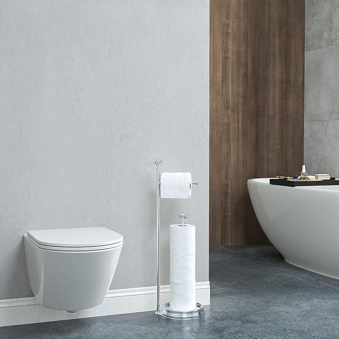Toilet Paper Holder for Bathroom, Heavy Weighted Metal Free Standing Toilet Paper Holder Stand with Crystal Ball, Toilet Paper Roll Stand for Bathroom Accessories - ModernBath