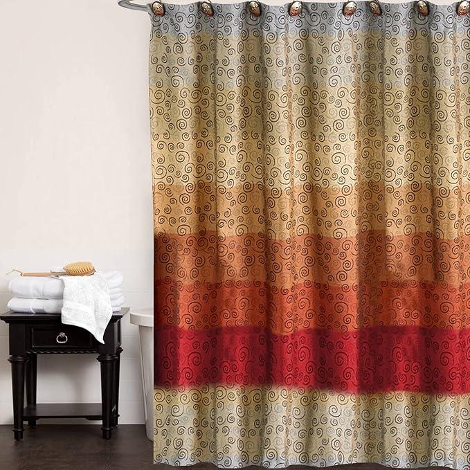 Zahari Home 13pc Miramar Bathroom Shower Curtain Sets Shower Curtain & 12 Shower Bathroom Hooks Modern Classic Luxury Contemporary Decor Multi Color Shower Curtain Set - ModernBath
