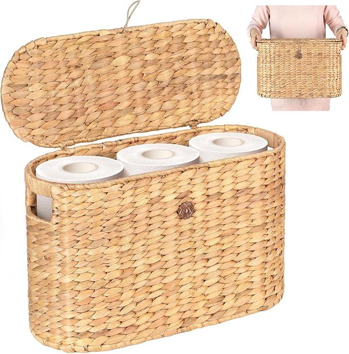Toilet Papers Storage, Water Hyacinth Baskets with Lid, Water Hyacinth Toilets Paper Basket for Storage, Toilets Paper Holder Wicker Basket, Toilet Papers Organizer, Bathroom (with Lid Model 2) - ModernBath