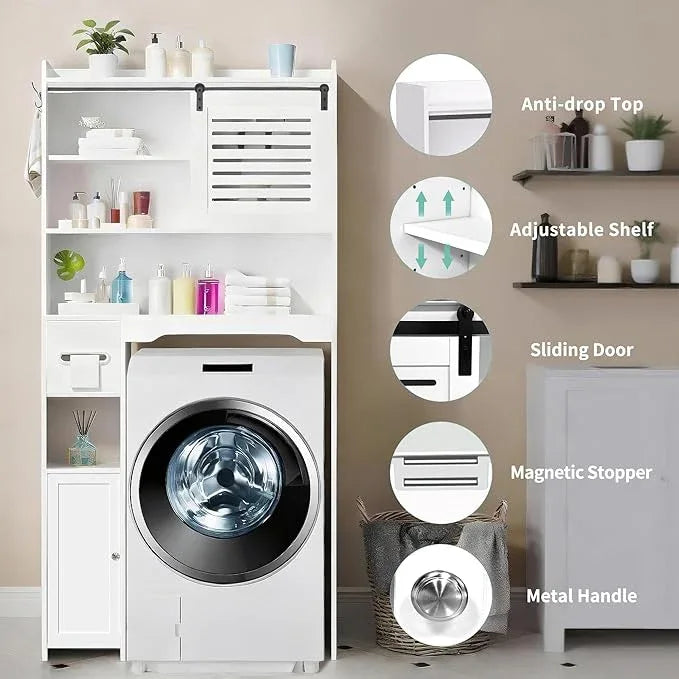 Coolfat Over The Toilet Storage Cabinet, Bathroom Storage Cabinet Organizer, Above Toilet Rack with Door and Adjustable Shelves, Space Saver for Restroom, Laundry (White Right Side) - ModernBath