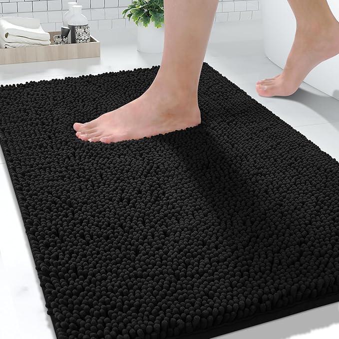Yimobra Washable Bathroom Rugs, Super Soft & Absorbent Chenille Bath Mat for Floor & Carpet, Quick Dry Non Slip Bath Mat for Tub Shower, 32"x20",Black - ModernBath