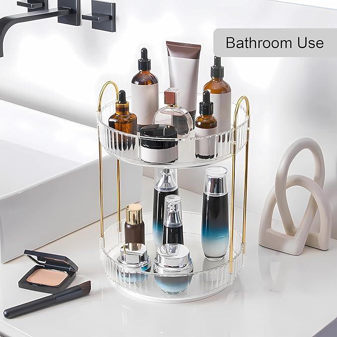 YCIA&DONE 360 Rotating Makeup Organizer and Storage for Vanity Bathroom Countertop, High Capacity Cosmetic Skincare Perfume Organizers for Dresser Lazy Susan (Clear White,2 Tiers) - ModernBath