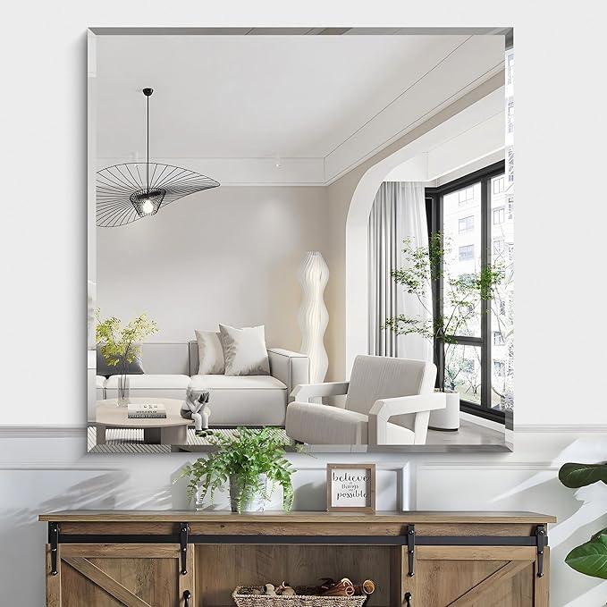 KOCUUY Beveled Mirror, 42x42 Inch Large Frameless Square Bathroom Mirror for Over Sink, Upgraded Shatterproof Beveled Unframed Design Mirror for Bathroom, Bedroom, Hang Horizontal/Vertical - ModernBath