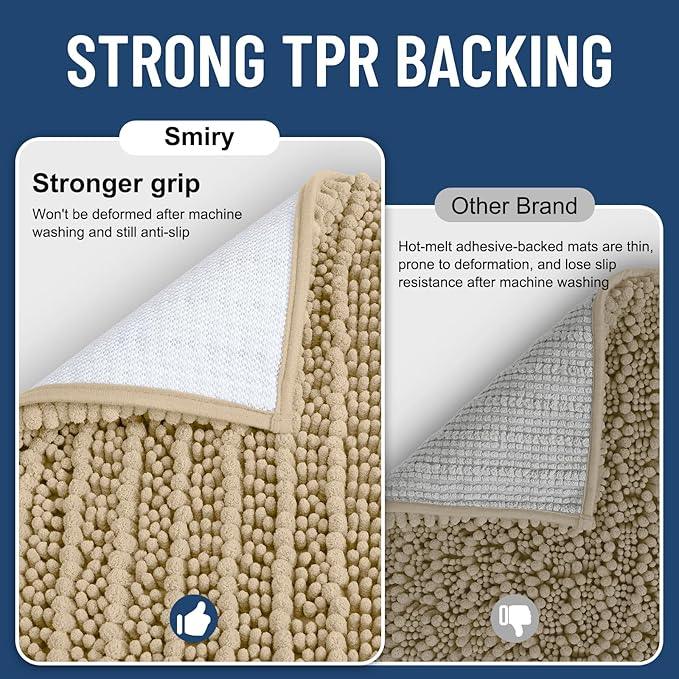 Smiry Bathroom Rugs Mat 59x20, Extra Soft Absorbent Chenille Bath Rugs, Non Slip Rubber Backing Machine Washable Quick Dry Bath Mats for Bathroom Floor, Tub, Shower, Home Decor Accessories, Beige - ModernBath