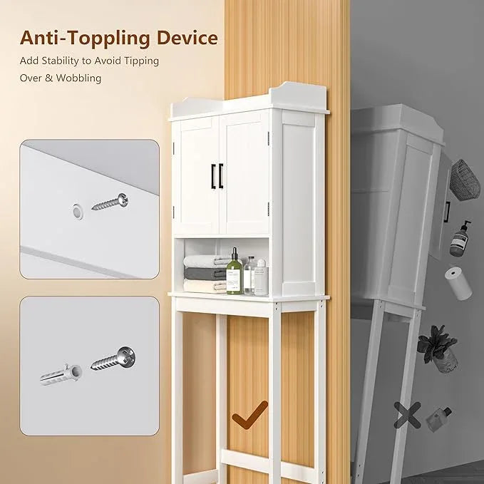 BlueWish Over The Toilet Storage Cabinet, 66.9" H Over Toilet Bathroom Organizer with Adjustable Shelves, Anti-toppling Design, Tall Over Toilet Storage for Laundry Room, Balcony - ModernBath