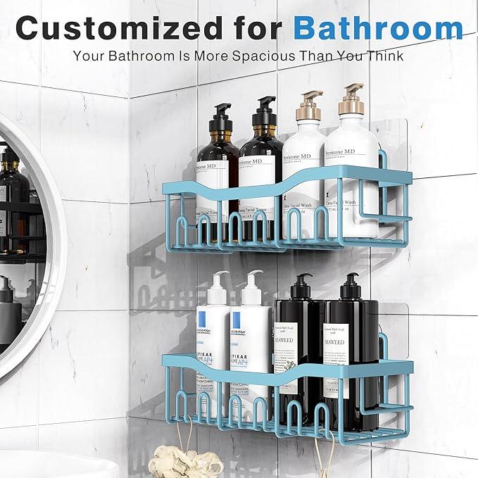 EUDELE Shower Caddy 2 Pack, Adhesive Shower Organizer for Home Decor & Kitchen Organizers, No Drilling, Rustproof Stainless Steel Bathroom Shelves - ModernBath