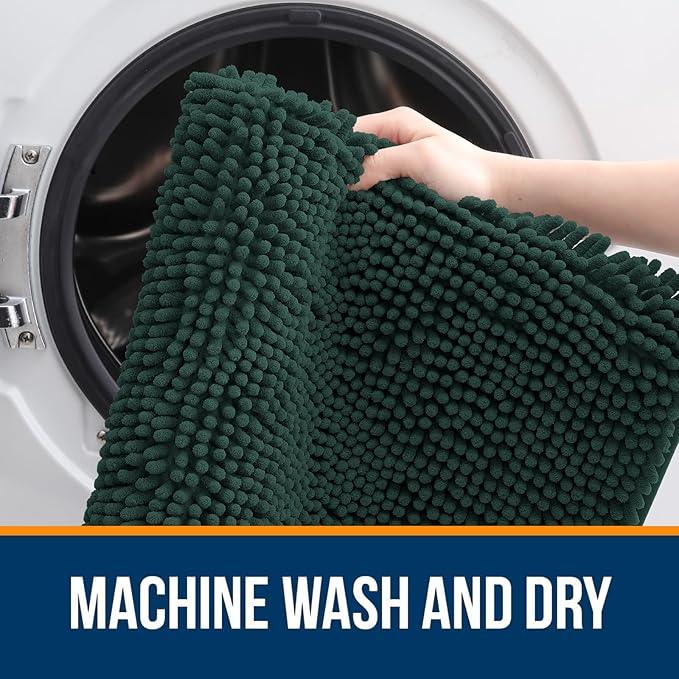 OLANLY Bathroom Rugs 59x20, Extra Soft Absorbent Chenille Bath Rugs, Rubber Backing Quick Dry, Machine Washable Bath Mats for Bathroom Floor, Tub and Shower, Home Decor Accessories, Blackish Green - ModernBath