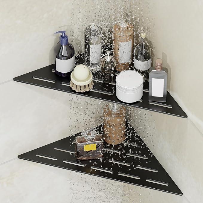 Corner Shower Caddy Shelf, Recessed Built-in Bathroom Storage for Tiled 90° Walls, Matte Black 304 Stainless Steel, Set of 2 - ModernBath