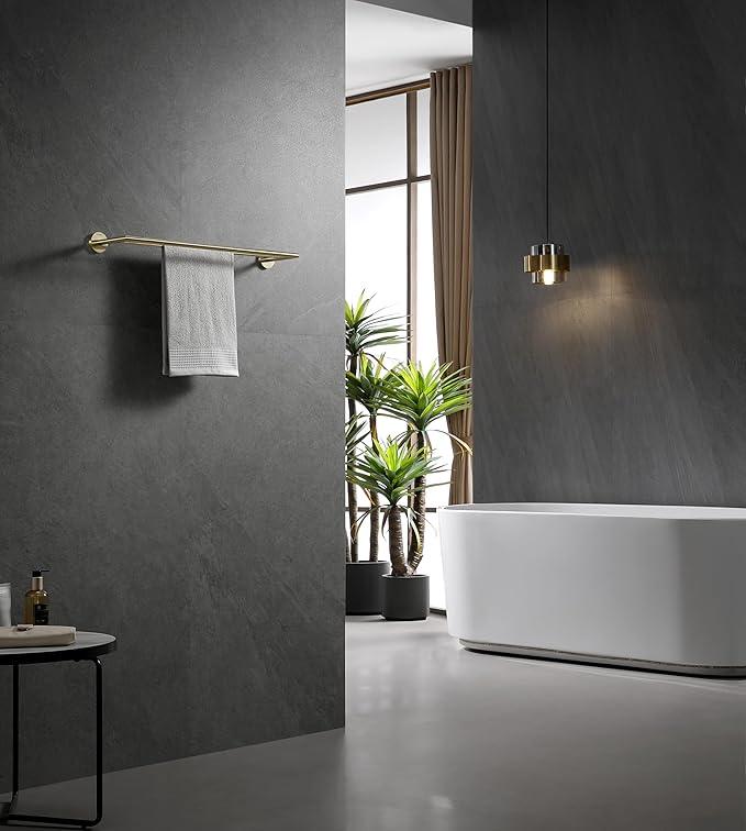Double Towel Bar, Towel Racks for Bathroom, Double Rails Towel Holder 26 Inch, Brass Towel Shelf Wall Mounted, Double Towel Bar Brushed Gold, 077080-BG Leo Series - ModernBath