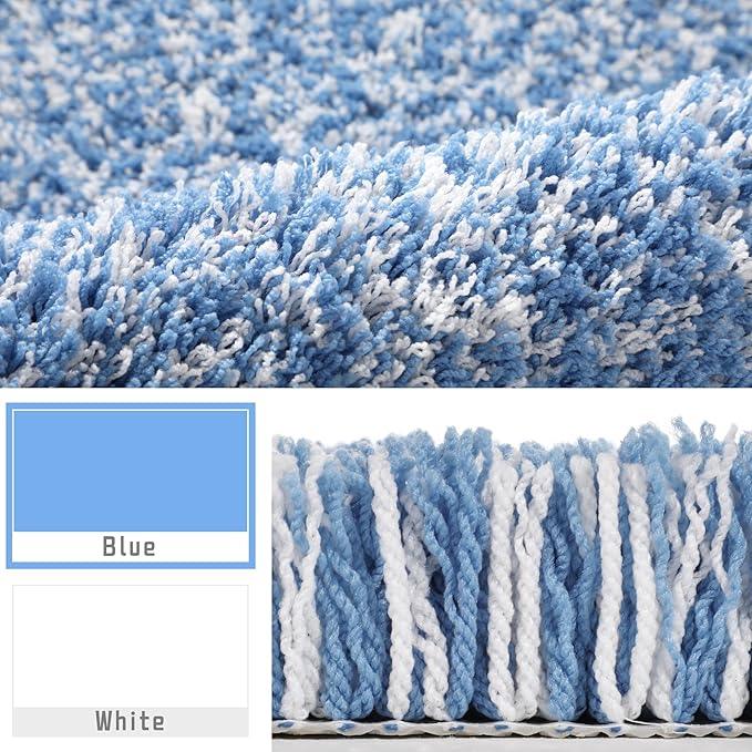 Yimobra Bath Rugs for Bathroom 32x20, Ultra Soft and Water Absorbent Bath Mats, Non Slip Plush Shower Mat Outside, Microfiber Thick Matts for Bathroom Floor/Tub, Machine Washable, Blue and White - ModernBath