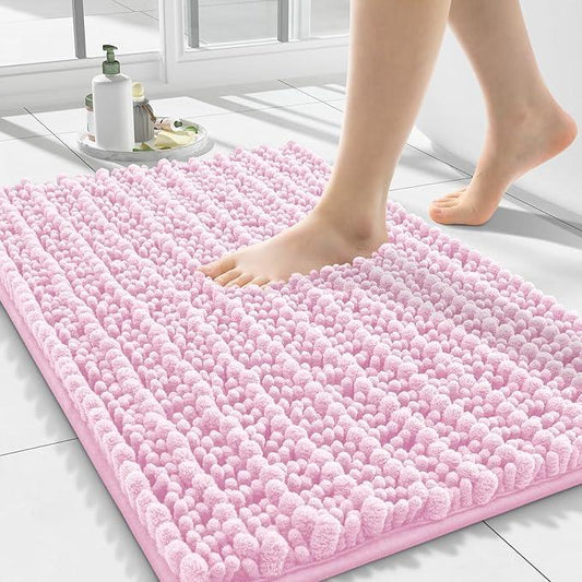 Smiry Bathroom Rugs Mat 24x16, Extra Soft Absorbent Chenille Bath Rugs, Non Slip Rubber Backing Machine Washable Quick Dry Bath Mats for Bathroom Floor, Tub, Shower, Home Decor Accessories, Pink - ModernBath