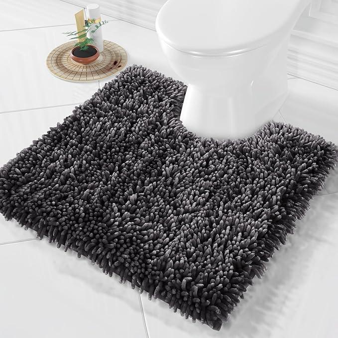 Yimobra Toilet Rugs U Shaped Washable, Extra Thick Soft Absorbent Chenille Contour Bathroom Rugs for Toilet 24x24 Inch, Quick Dry Non Slip Toilet Mat for Bath Floor, Dark Grey - ModernBath