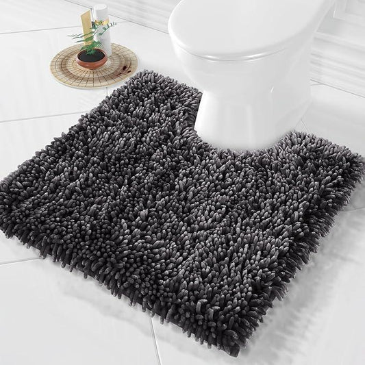 Yimobra Toilet Rugs U Shaped Washable, Extra Thick Soft Absorbent Chenille Contour Bathroom Rugs for Toilet 24x24 Inch, Quick Dry Non Slip Toilet Mat for Bath Floor, Dark Grey - ModernBath