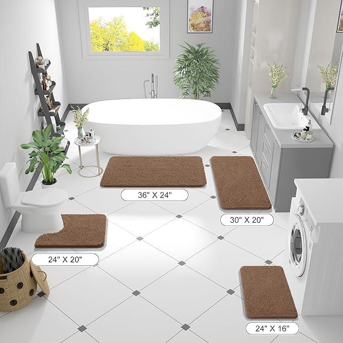 OLANLY Bathroom Rugs 30x20, Extra Soft Absorbent Chenille Bath Rugs, Rubber Backing Quick Dry, Machine Washable Bath Mats for Bathroom Floor, Tub and Shower, Home Decor Accessories, Mocha - ModernBath