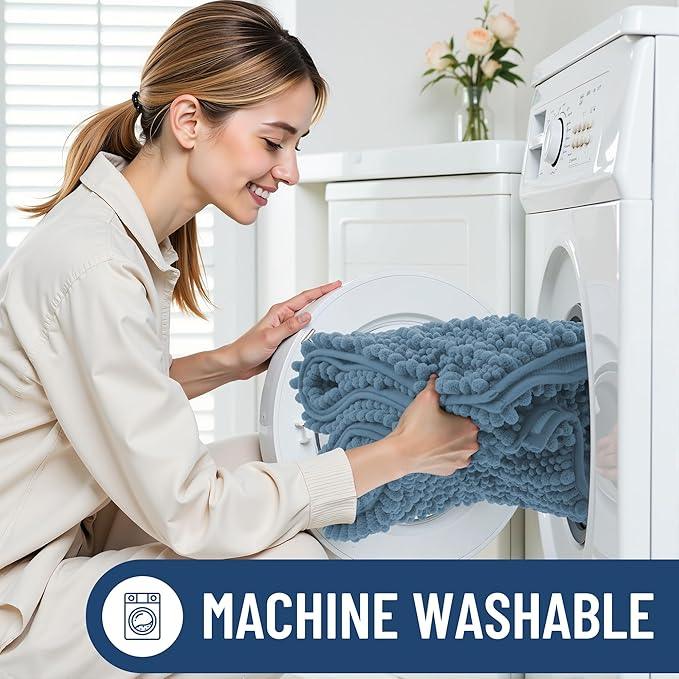 Smiry Bathroom Rugs Mat 48x32, Extra Soft Absorbent Chenille Bath Rugs, Non Slip Rubber Backing Machine Washable Quick Dry Bath Mats for Bathroom Floor, Tub, Shower, Home Accessories, Grayish Blue - ModernBath