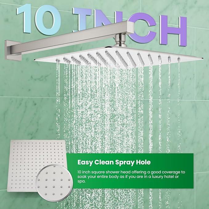 gotonovo Rainfall Bathroom Shower System Rain Shower Head and Handle Set Wall Mounted Shower Complete Combo Solid Brass Pressure Balancing Shower Mixer Valve 10 Inch Brushed Nickel - ModernBath