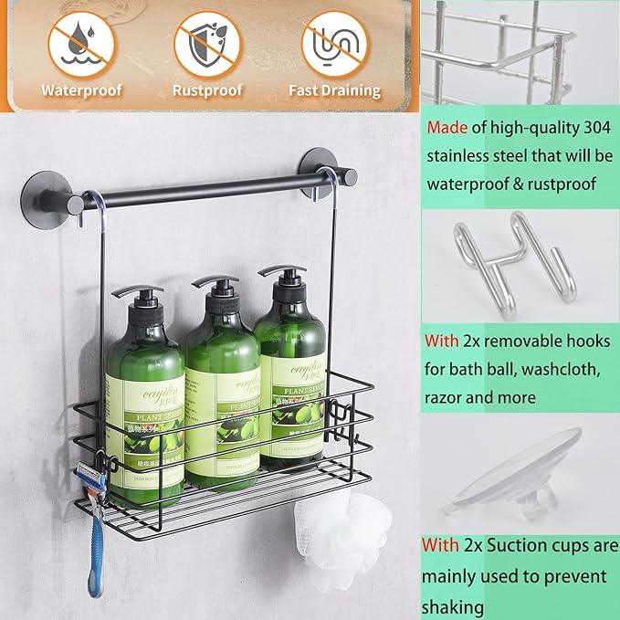 Seltomer 2pcs Single-Layer Shower Caddy Hanging Shower Orangizer Stainless Steel Shower Rack with Hooks Over The Door, Shampoo Basket Storage (Black) - ModernBath