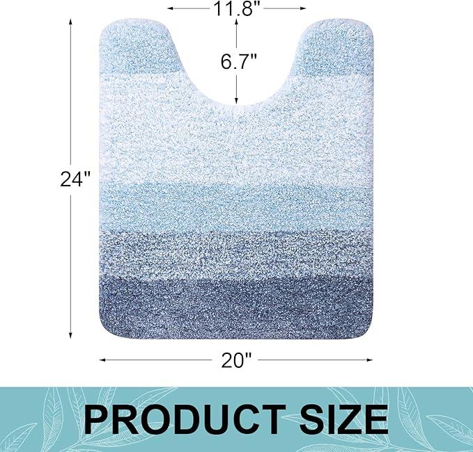 Arotive Microfiber Bathroom Rugs, Shaggy Soft and Absorbent Contour Toilet Rugs, Non-Slip, Thick Plush Machine Washable Dry Bath Mats for Toilet Base, 24x20, Light Blue, U-Shape - ModernBath
