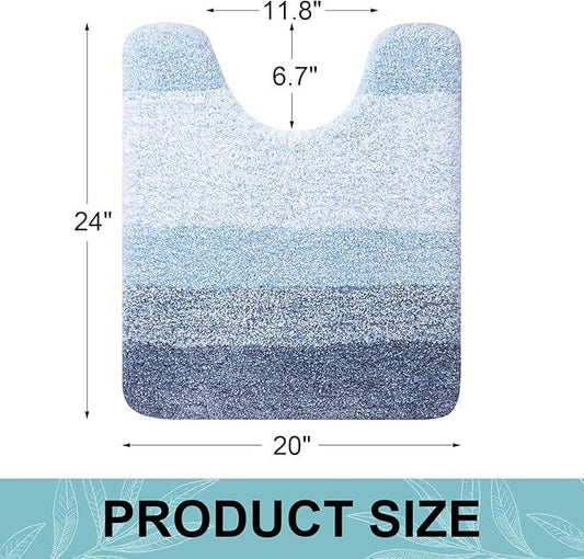Arotive Microfiber Bathroom Rugs, Shaggy Soft and Absorbent Contour Toilet Rugs, Non-Slip, Thick Plush Machine Washable Dry Bath Mats for Toilet Base, 24x20, Light Blue, U-Shape - ModernBath