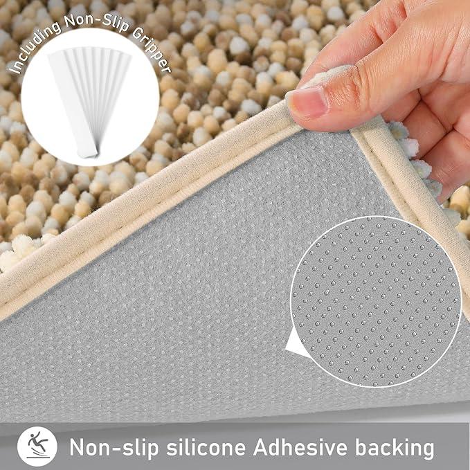Yimobra Bath Mats for Bathroom Non Slip, 31.5x20, Extra Soft Chenille Bathroom Rugs, Fluffy Plush Luxury Shower Mat Outside, Water Absorbent, Machine Washable, Sink and Tub, Beige & Light Coffee - ModernBath