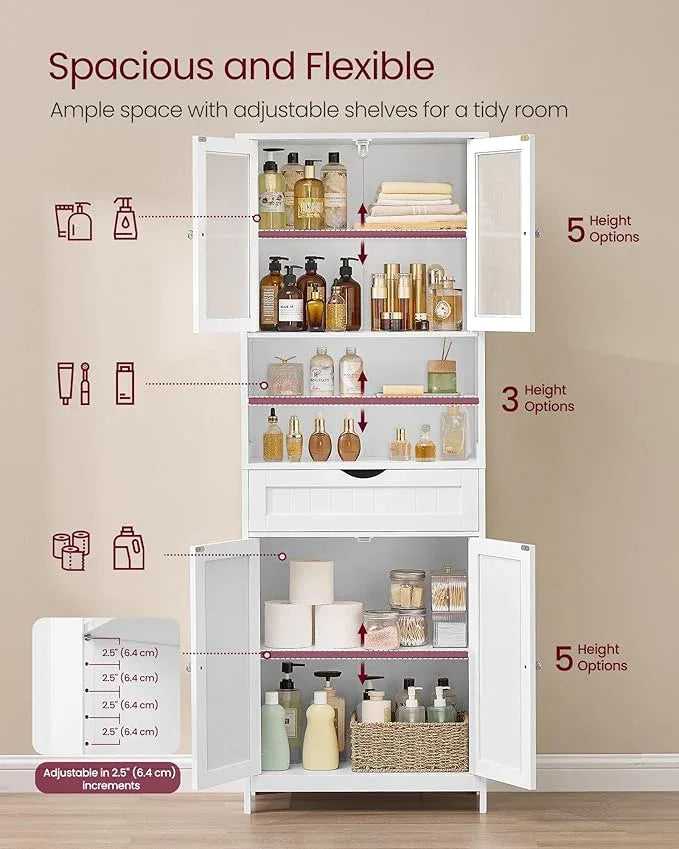 VASAGLE Storage Cabinet, Freestanding Storage Unit with Adjustable Shelves, Drawer, Open Compartments, for Bathroom, Living Room, Kitchen, Cloud White UBBC768WH01S - ModernBath