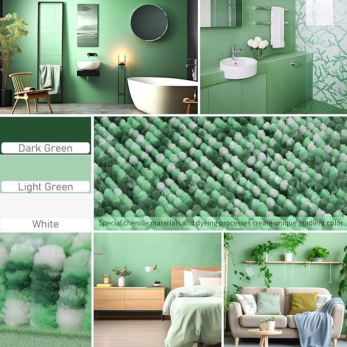 Yimobra Luxury Bathroom Rugs, 47x24, Extra Soft Chenille Mats for Bathroom Non Slip, Fluffy Long Matts for Tub, Plush Shaggy Carpet Runner, Water Absorbent, Machine Washable, Light Green & Green - ModernBath