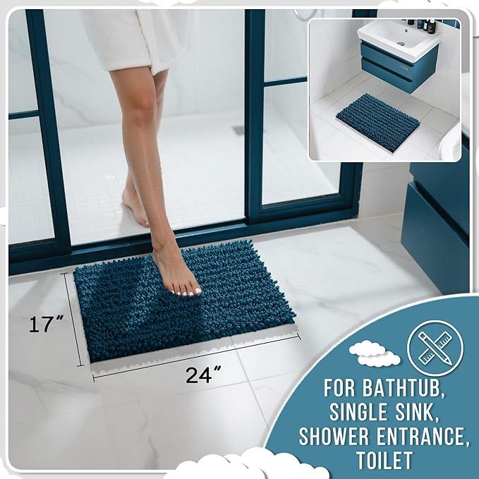 Yimobra Bathroom Rugs Non Slip Washable - Ultra Soft Absorbent Chenille Bath Mat, Quick Dry Shaggy Floor Carpet for Tub Shower, Rustic Turquoise Home Decor Accessories, 24x17 Inch - ModernBath