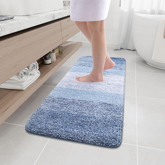 Arotive Microfiber Bathroom Rugs, Shaggy Soft and Absorbent Bath Rug, Non-Slip, Thick Plush Machine Washable Dry Bath Mats for Bathroom, Tub and Shower, 47x17, Light Blue, Rectangular - ModernBath