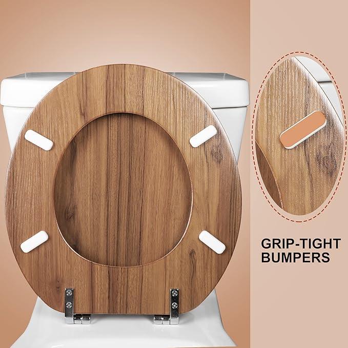 Round Toilet Seat Molded Wood Toilet Seat with Zinc Alloy Hinges, Easy to Install also Easy to Clean, Anti-pinch Wooden Toilet Seat by Angol Shiold (Round, Natural) - ModernBath