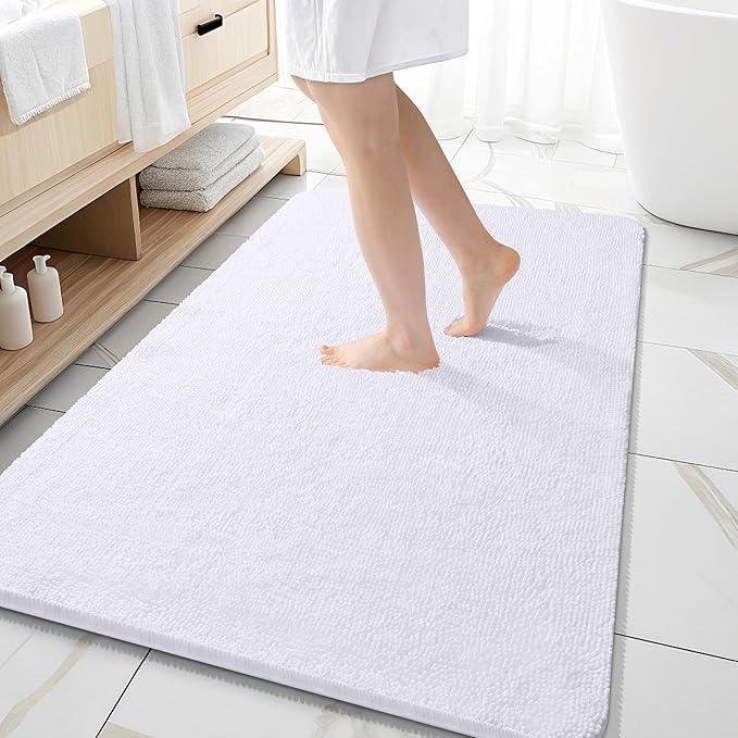 OLANLY Bathroom Rugs 59x35, Extra Soft Absorbent Chenille Bath Rugs, Rubber Backing Quick Dry, Machine Washable Bath Mats for Bathroom Floor, Tub and Shower, Home Decor Accessories, White - ModernBath