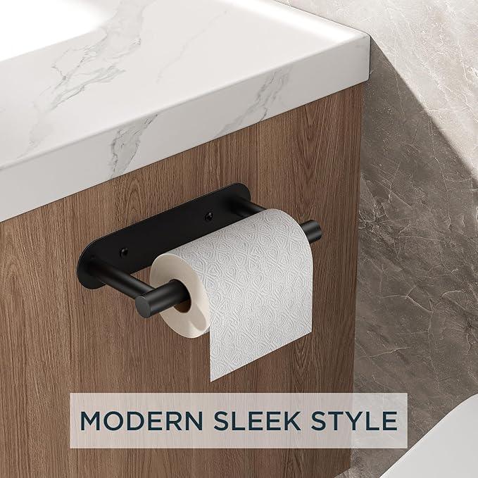FORIOUS Black Toilet Paper Holder, Adhesive or Wall Mounted Options, Stainless Steel Rustproof Stick on no Drilling Double Post Pivoting Toilet Tissue Roll Holder for Bathroom,2 Pack Matte Black - ModernBath
