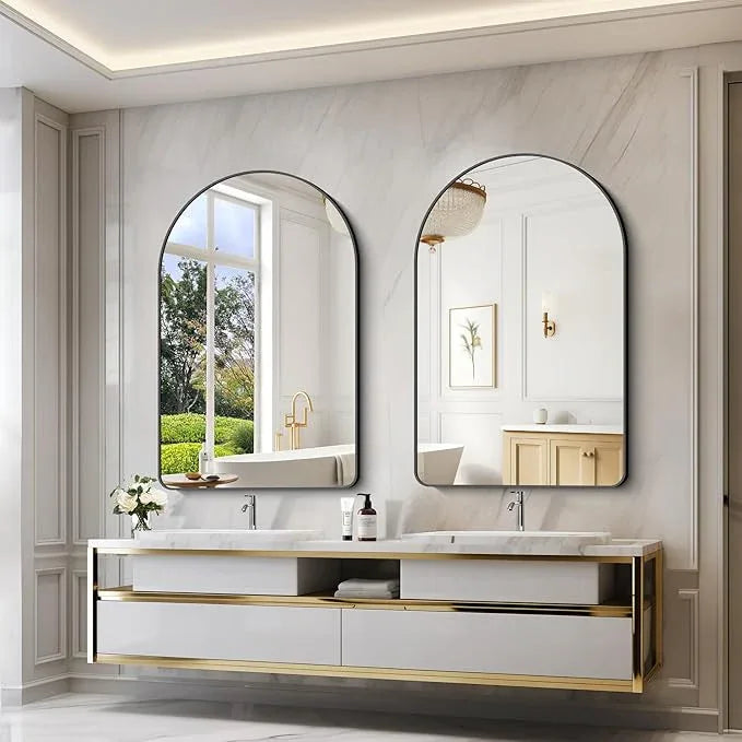 Arched Bathroom Mirror, 32"x48" Black Arched Mirror for Bathroom, Wall Mounted Mirror, Black Vanity Wall Mirror w/Metal Frame for Bedroom, Entryway, Living Room, Hanging or Leaning Against Wall - ModernBath