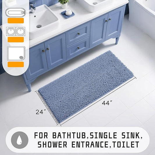 Yimobra Long Bathroom Rugs 44"x24", Extra Soft Non Slip Bath Mat for Tub, Super Absorbent Quick Dry Shaggy Rug Floor Carpet, Machine Washable,Denim Blue - ModernBath