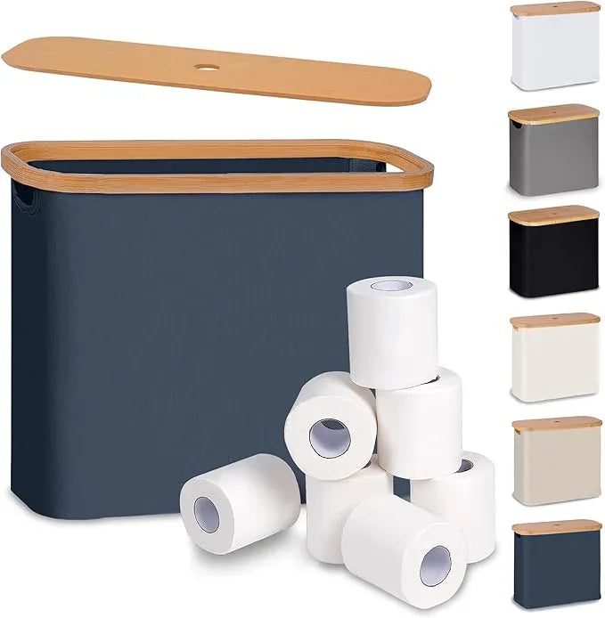 efluky Toilet Paper Basket with Lid, Toilet Paper Organizer for Bathroom, Free Standing Toilet Paper Holder with Storage, Blue - ModernBath