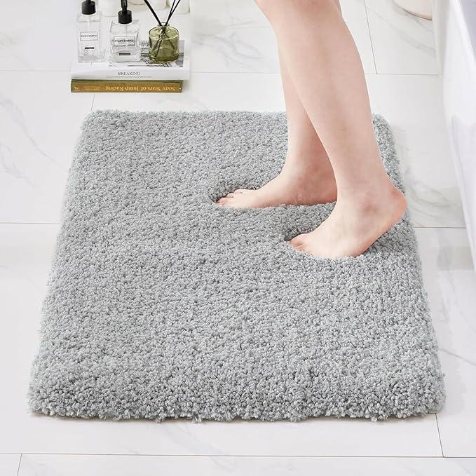 Ruggnovea Bathroom Rugs Non Slip Washable 32x20, Ultra Soft Thick Shaggy Absorbent Bath Mats, High Density Foam Latex Non Slip Backing Bath Rugs, Microfiber Bath Mats for Bathroom Floor&Sink,Grey - ModernBath
