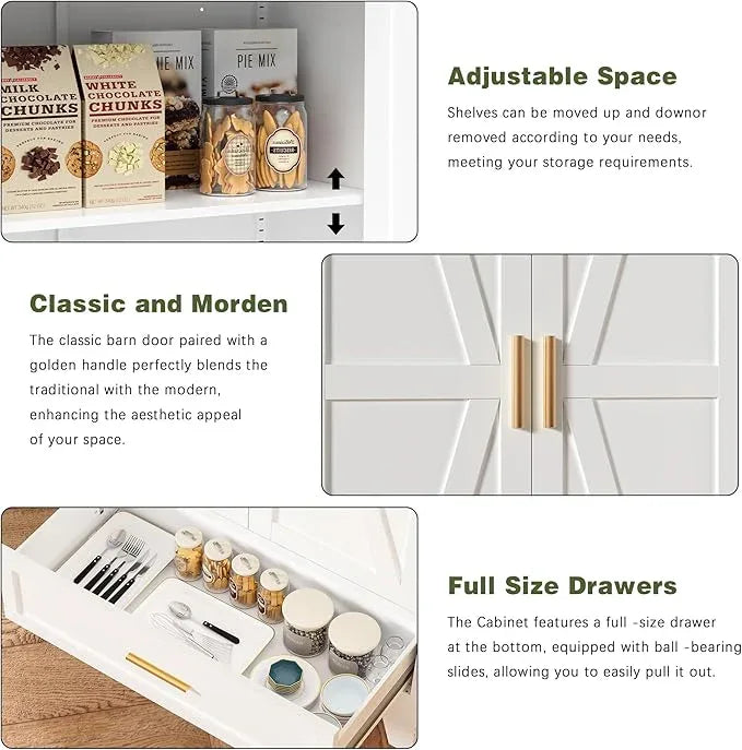 COFaR Metal Storage Cabinet, Farmhouse Storage Cabinet with 2 Doors and 4 Adjustable Shelves - 71" White Kitchen Pantry Storage 5-Tier Tall Steel Cabinets Locker for Kitchen, Living Room, Dining Room - ModernBath