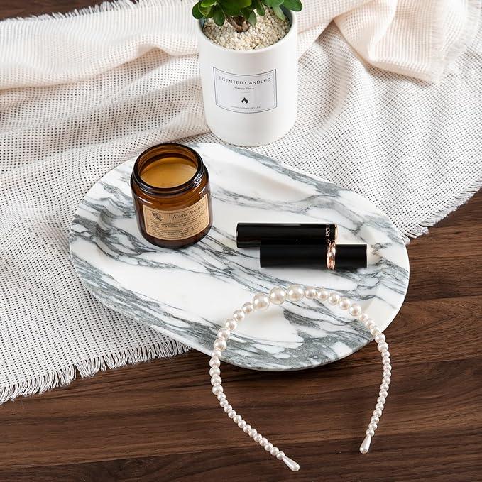 WANJINGYULE Natural Marble Decorative Tray Bathroom Counter Perfume Organizer Vanity Tray for Home Decor, Jewelry Candle, Coffee Table, Soap Holder Dresser Countertop Accessories 8"x11" Arabescato - ModernBath