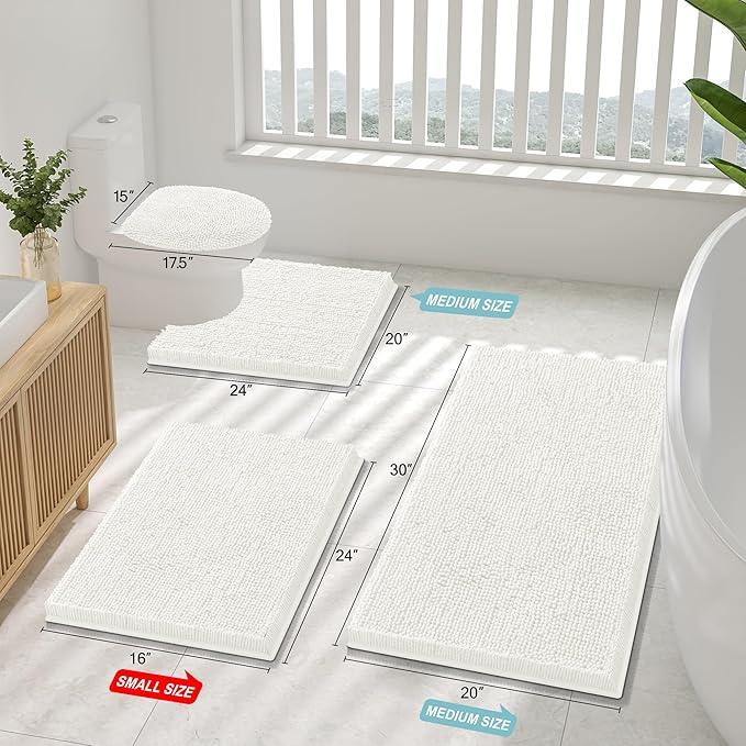 Smiry Luxury Chenille Bathroom Rugs 48x32, Extra Soft and Absorbent Shaggy Bath Mat, Machine Washable, Non-Slip Plush Carpet Runner for Tub, Shower, and Floor, Home Decor Accessories, Ivory - ModernBath
