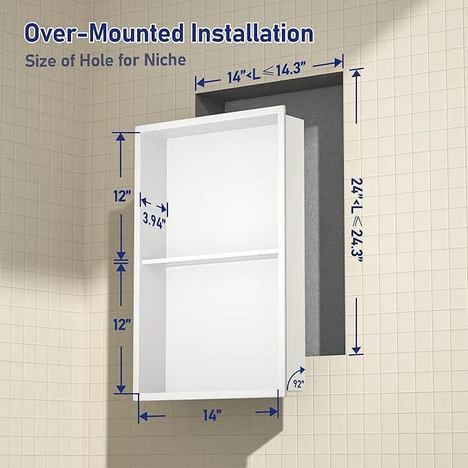 Stainless Steel Shower Niche 14"×24" White with 2-Tier Shelf No Tiled Needed Niche Shower for Bathroom Wall Recessed Shower Shelf for Bathroom Storage - ModernBath