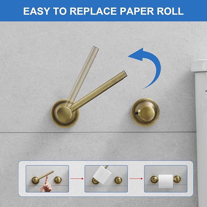 RUMOSE Toilet Paper Holder and Hand Towel Ring Antique Brass Wall Mount Bathroom Hardware Accessories 2 PCS Set Flexible Pivoting Toilet Tissue Roll Holder and Towel Hanger, Stainless Steel - ModernBath