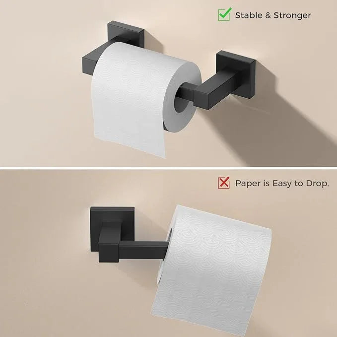 FORIOUS Toilet Paper Holder Wall Mount and Hand Towel Ring Set, SUS 304 Stainless Steel Double Post Pivoting Tissue Roll Holder, Modern Bathroom Hardware Accessories Set, Matte Black - ModernBath