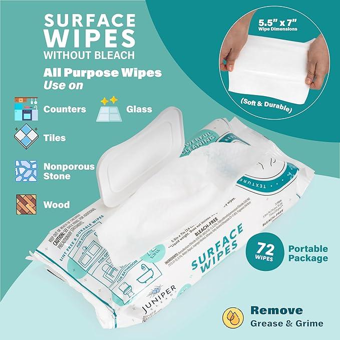 Juniper CLEAN 1 Pack Surface Cleaning Wipes Bleach Free, All-Purpose Cleaner for Bathroom, Kitchen, Office, 72 Count Soft Flow, Fresh Scent, Lint Free & Durable - ModernBath