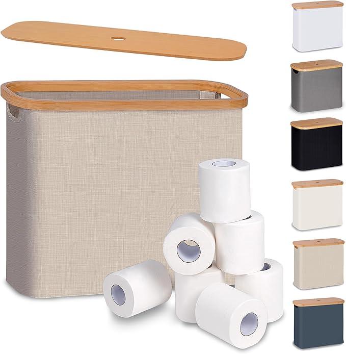 efluky Toilet Paper Basket with Lid, Toilet Paper Organizer for Bathroom, Free Standing Toilet Paper Holder with Storage, Brownbeige - ModernBath