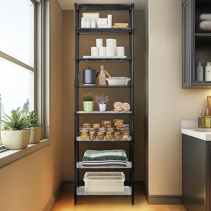 Finnhomy 8-Tier Wire Shelving Unit Adjustable Steel Wire Rack Shelving, 80.7 Inches Height 8 Shelves Metal Storage Rack, Pantry Shelves for Storage with PE mat, NSF Certified, Black - ModernBath