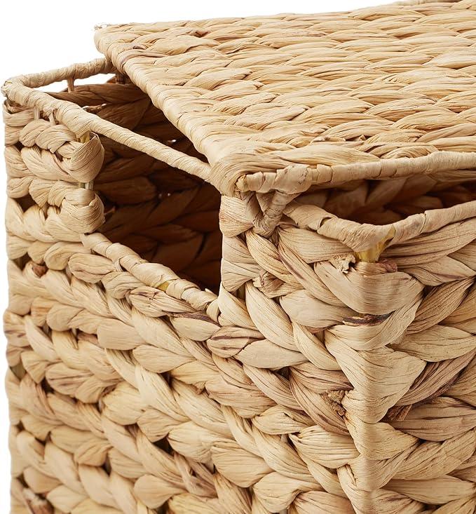Casafield Set of 3 Water Hyacinth Storage Baskets with Lids, Natural - Small, Medium, Large Woven Nesting Bins for Bathroom, Bedroom, Closets, Shelves - ModernBath