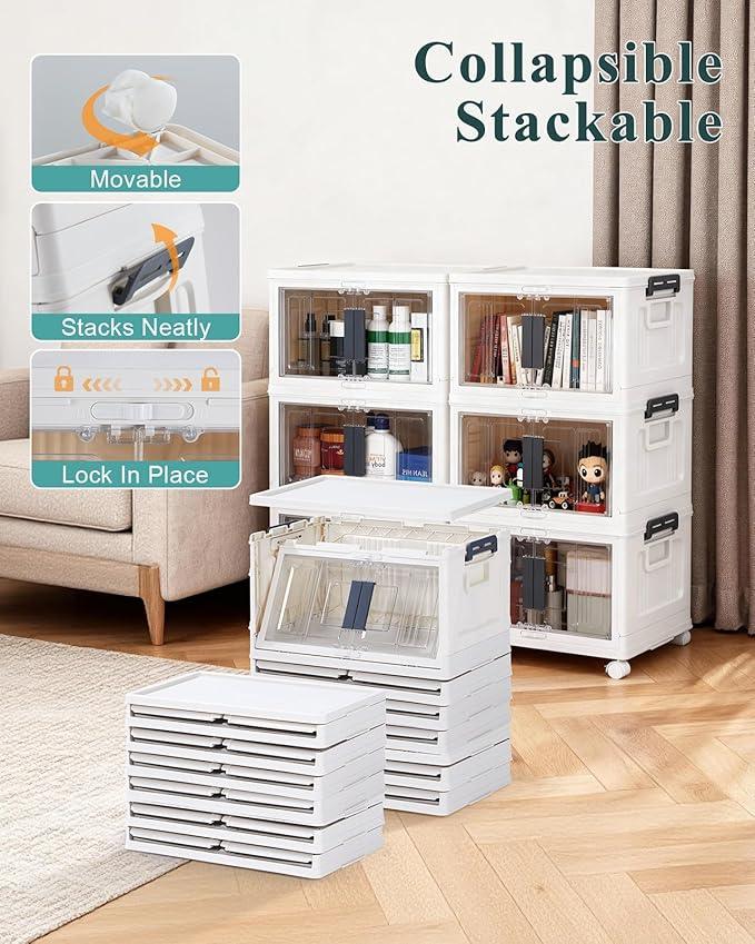 OlarHike 23QT Stackable Storage Bins with Lids - Folding Storage Box with Doors and Wheels, Collapsible Plastic Storage Drawers for Closets, 6 Pack Cubes - ModernBath