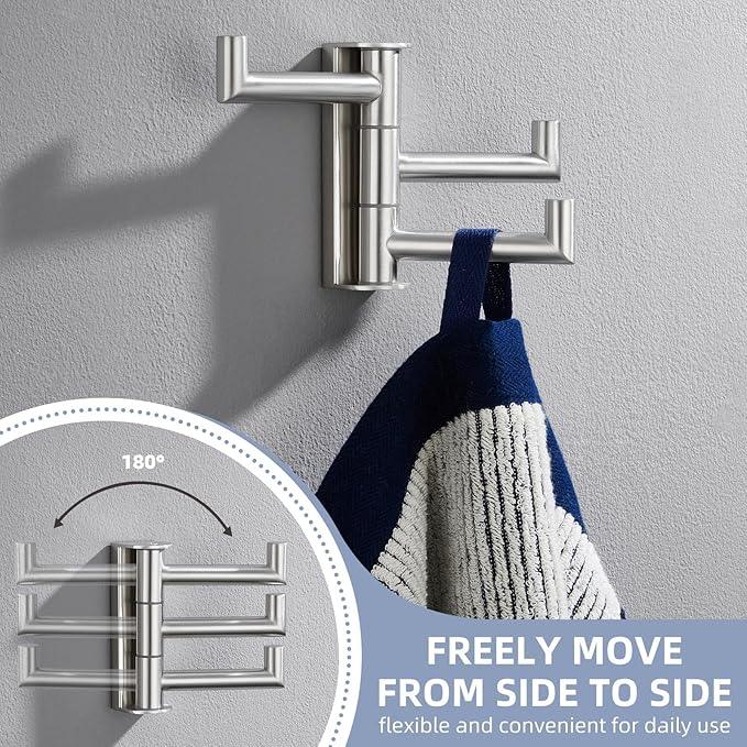 Angle Simple Swivel Towel Hook 3 Arms, SUS 304 Stainless Steel Foldable Robe Towel Hook for Bathroom, Wall Coat Holder, Brushed Nickel - ModernBath
