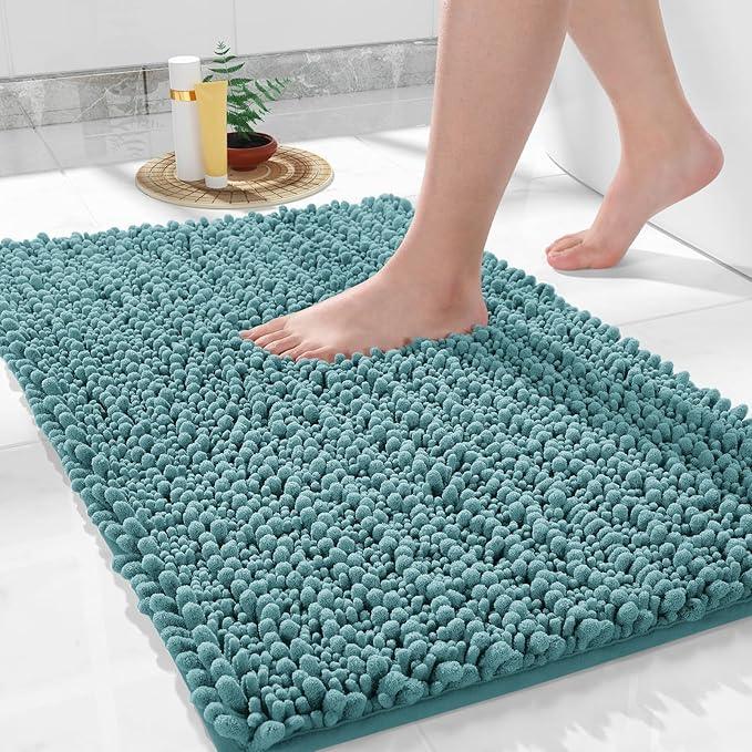 Yimobra Bathroom Rugs Non Slip Washable 24x17 Inch - Ultra Soft Absorbent Chenille Bath Mat, Quick Dry Shaggy Floor Carpet for Tub Shower, Teal Blue Home Decor Accessories - ModernBath