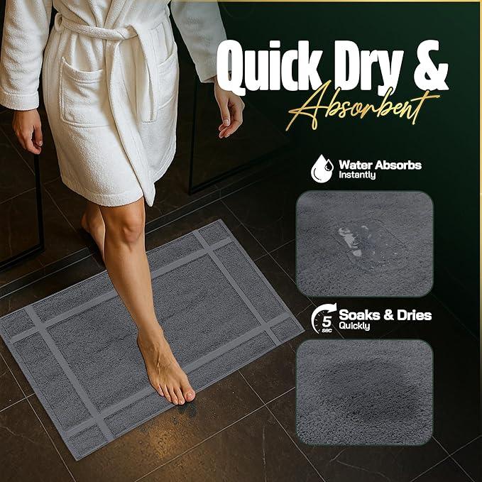 Pearl Linens 100% Ring Spun Cotton Bath Mat (Pack of 6) 18 x 25 Inch, Washable, Soft & Absorbent Terry Bathroom Floor Mat – Not Bathroom Rugs – Quick-Dry After Shower Bath Mat, 687 GSM, Grey - ModernBath